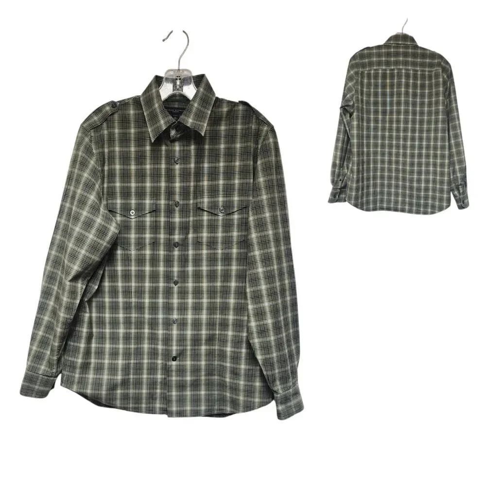 Banana Republic Button Down Slim Fit Mens Multi Green Plaid Shirt Sz M 15-15.5